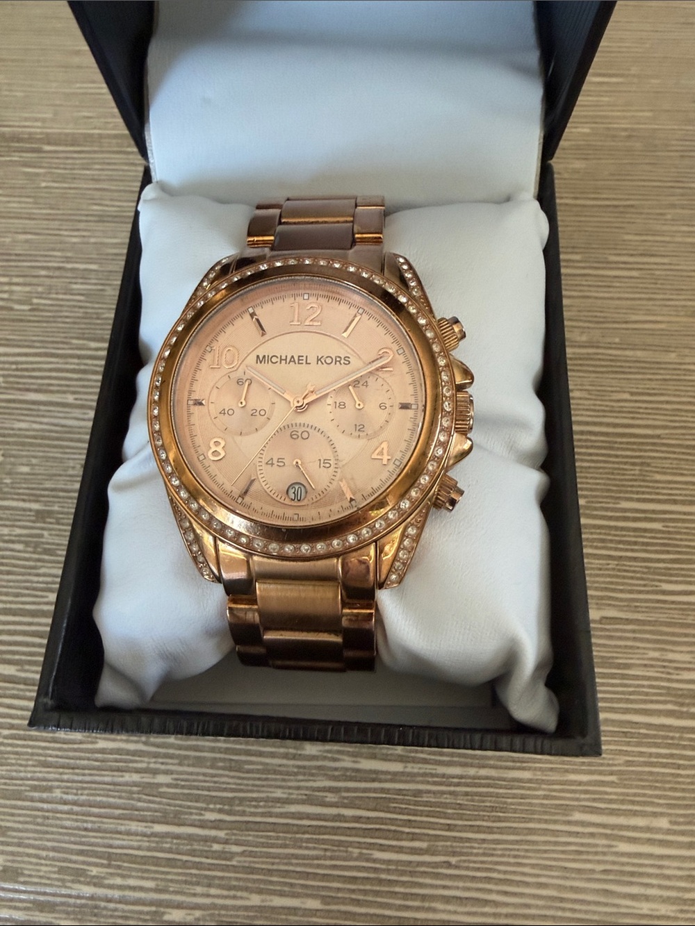 Michael Kors Rose Gold-tone  women’s Crystal Bezel Chronograph Watch